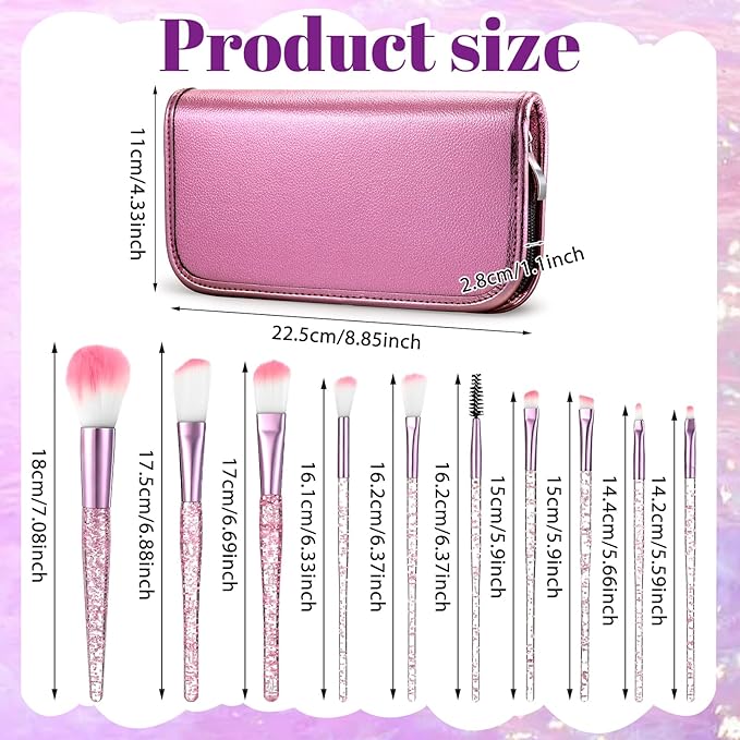 Glitter Crystal Makeup Brush Set, 10 Pcs Cute Makeup Brushes with Exquisite Storage Gift Box Bling Concealer Eye Shadow Eyeliner Blush Lip Blending Synthetic Brush Tools Kit Make up Brushes for Women