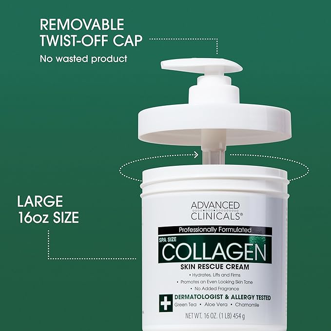 Advanced Clinicals Unscented Collagen Cream Face Moisturizer & Body Lotion + Collagen Body Oil Skincare 2pc Set For Women & Men Helps Reduce Appearance Of Crepey Skin, Wrinkles, & Dry Skin, 2PC Set