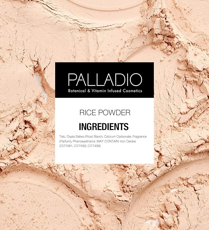 Palladio Pressed Rice Powder, Face Mattifying Setting Powder, Oil Absorbing, Poreless Makeup Foundation Perfecting, Facial Blotting Compact with Mirror, Includes Sponge, Translucent