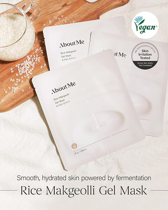 About Me Rice Makgeolli Gel Mask – Korean Gyeongbokgung Rice Powder Hydrogel Face Mask for All Skin Types – Traditional Fermentation with Galactomyces & Niacinamide – Korean Skin Care – 5 Sheet