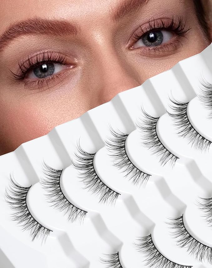 Onlyall Natural Lashes Natural Eyelashes Wispy Lashes Fake Eyelashes C Curl Lashes 12mm False Lashes 7 Pairs D30