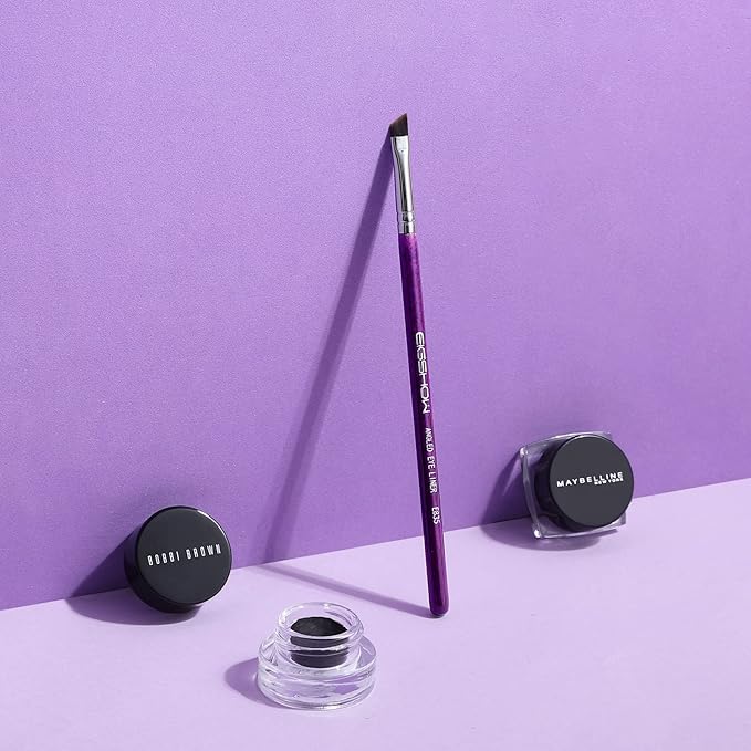 Eyeliner Brush Fine Angled - PRO Precision Gel Eye Liner Makeup Brush -Ultra Thin Slanted Flat Angle - Premium Cruelty Free Synthetic Bristles (E835 Purple)