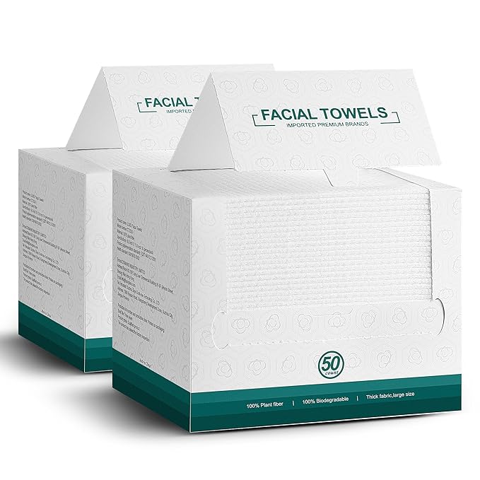 Disposable Face Towels- 100 Count Extra Thick Soft Clean Facial Towels, 10"×12",Super Absorbent,Biodegradable Dry Wipes,Cruelty-Free Facial Washcloth for Sensitive Skin,Travel,Makeup Remover