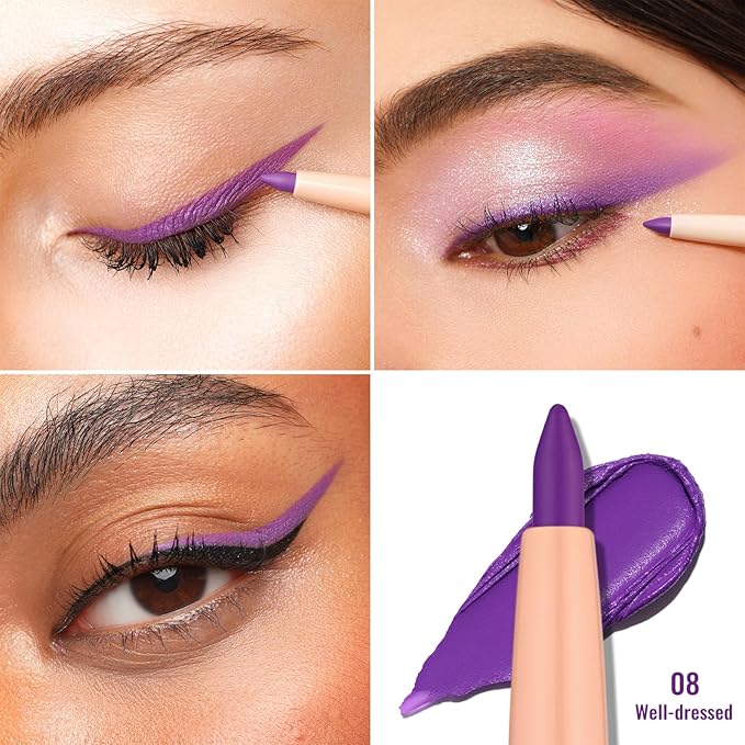 Oulac Matte Purple Eyeliner Pencil, Waterproof Retractable Eye Liner Pen, Smooth and Creamy Eye Makeup for Precision Application Vegan & Cruelty-Free, 08 Well-dressed