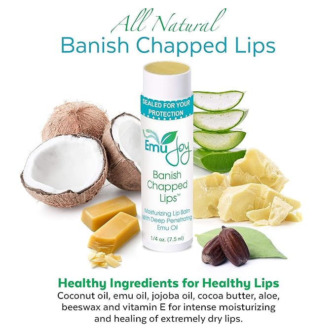 Emu Joy - Natural and Organic Emu Oil Lip Balm Hydrating, Pocket-Size Unflavored & Unscented Lip Balm with Emu Oil - Best for Severely Chapped Lips (1pk)