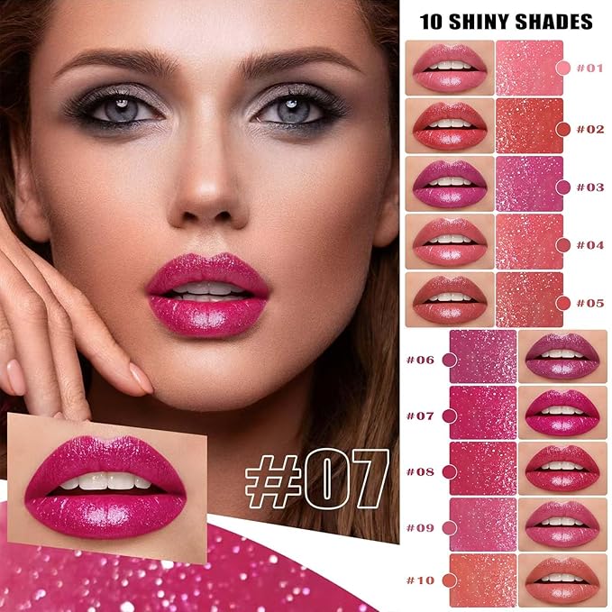 Dark Purple Lipstick with Glitter for Women - Sparkling Lip Glitter, High Impact Color, Transfer Resistant d # 01