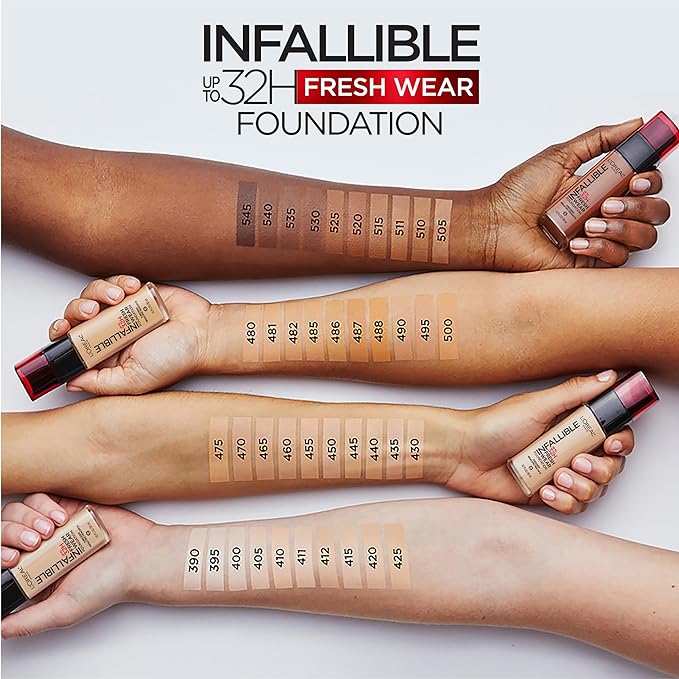 L'Oreal Paris Makeup Infallible Up to 32 Hour Fresh Wear Lightweight Foundation, 445 Vanilla, 1 Fl Oz, Packaging May Vary