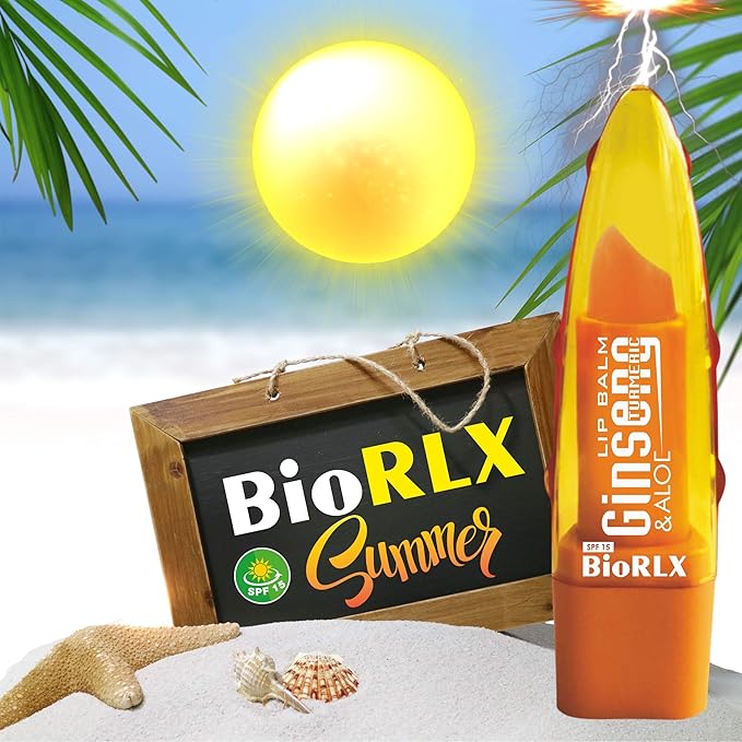 BioRLX 99% Purity Aloe Vera Lip Balm - Natural Moisturizing Unisex Lip Care for Hydrated and Radiant Lips (Ginseng & Turmeric, 0.12 Ounce (Pack of 2))