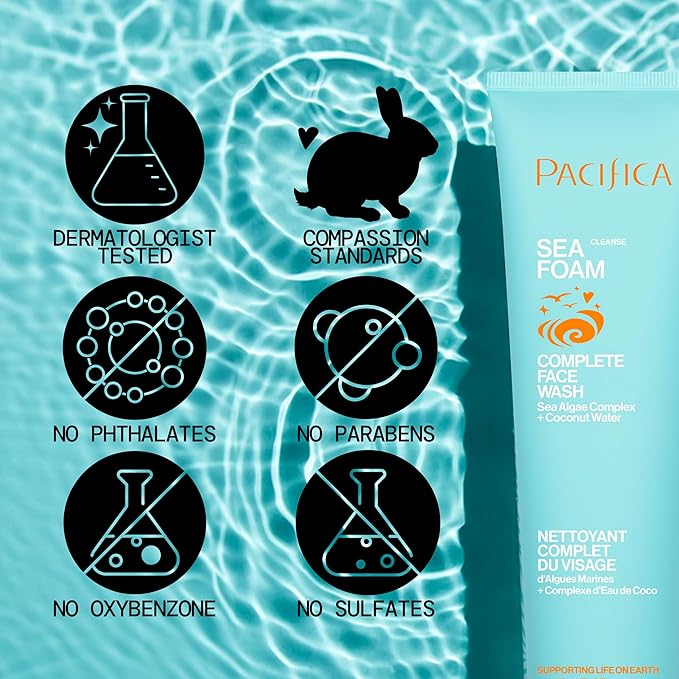 Pacifica Face Wash Set - Preppy Skincare Gift Set Value Kit for Holidays | Brightens, Tones and Deep Cleans |Glow Baby, Kale Detox and Sea Foam | 3 Pack