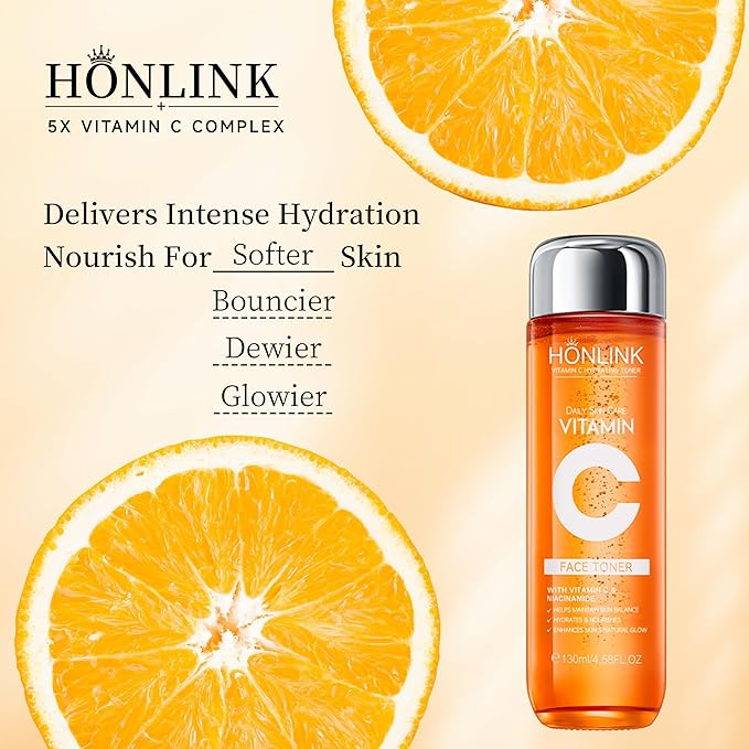 Vitamin C Skincare Set, 2x Toners & 1x Serum, 5X Vitamin C Complex with Hyaluronic Acid & Niacinamide, Hydrating Toner to Refresh Skin & Face Serum to Improve Texture, For All Skin Types