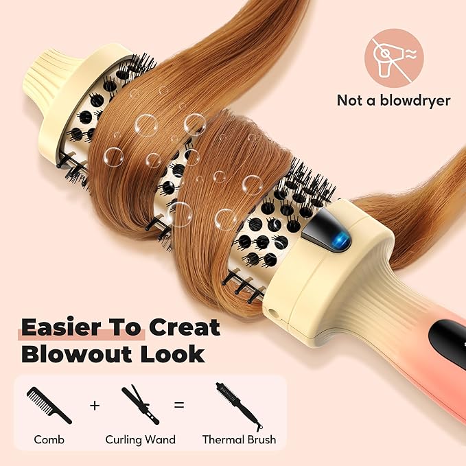 1.77-Inch Thermal Brush - Ceramic Ionic Heated Round Brush for 90's Full-Bodied Style, Volumizing, Smooth Hair & Natural Curls, Dual MCH Heating, Digital Display, 9 Temperature, Dual Voltage