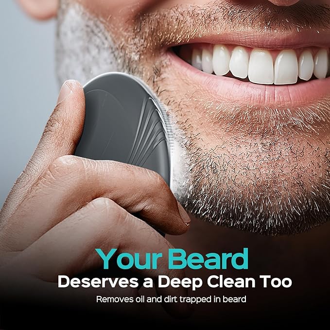 COSLUS Silicone Face Scrubber for Men: 5 Cleansing Modes Facial Cleansing Brush for Beard Care, Sensitive Skin - Deep Cleansing & Gentle Exfoliating, Waterproof Portable for Shower & Travel, Grey