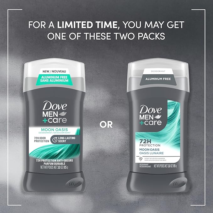 Dove Men+Care Aluminum-Free Deodorant Moon Oasis 4 Count for a Long-Lasting Scent, with 72H Odor Protection, 3.0 oz