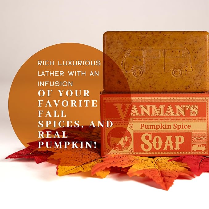 VanMan Pumpkin Spice Body Soap - Grass Fed Finished Suet Beef Tallow & Pumpkin Puree - Nourishing, Hydrating & Moisturizing Natural Bar Soap with Essential Oils - Autumn Scent - 3.8 oz Bar (1 Pack)