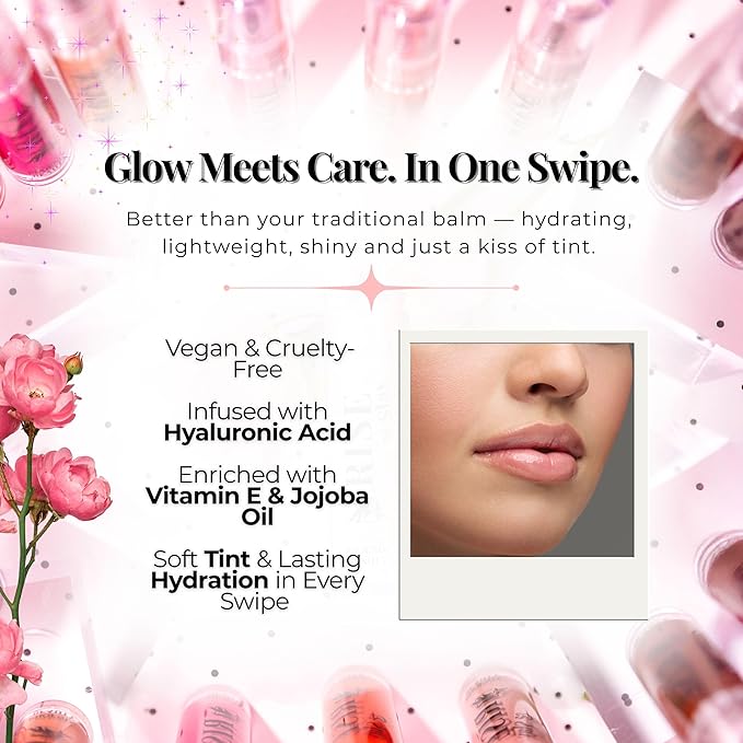 Hydrating Lip Oil for Soft Lips Rise & Slay Tinted Glow with Hyaluronic Acid, Jojoba & Castor Oil, Vit-E | Lightweight Vegan Summer Lip Treatment, Non-Sticky Shine (Tinted Lip Oil)