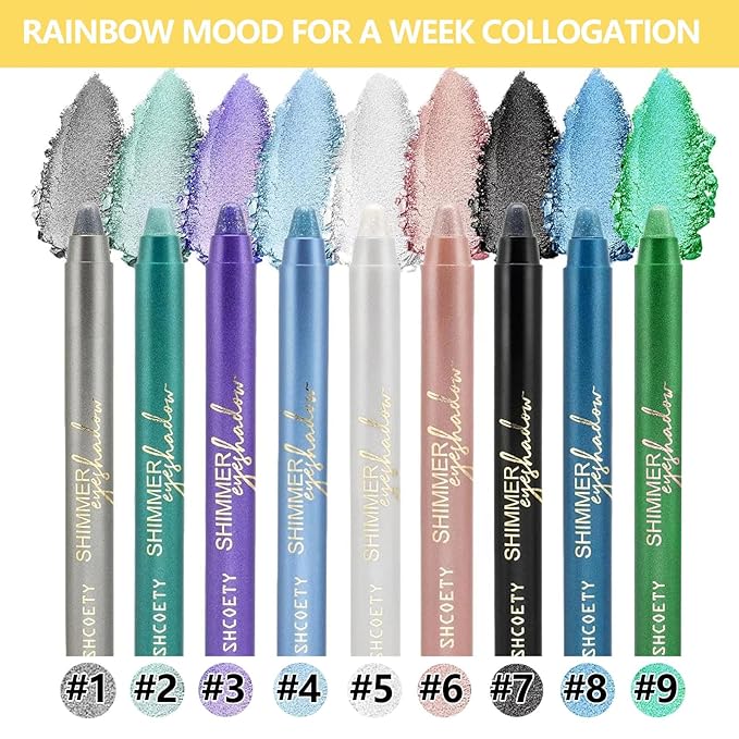 Black Eyeshadow Stick - Blendable Creamy Eye Brightener, Waterproof Long Lasting Crayon, Smooth Shimmer Shadow Highlighter Liner Makeup - #7 Black Shimmer