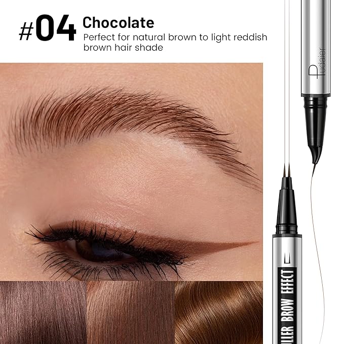 2 Pack 2 Fine Tip Eyebrow Pen, Waterproof Filling Faux Brow Makeup Pencils for Women with Precise Curved Brush-Tip to Fast Create Natural Hair-Like Brows, Last All-Day (Chocolate)