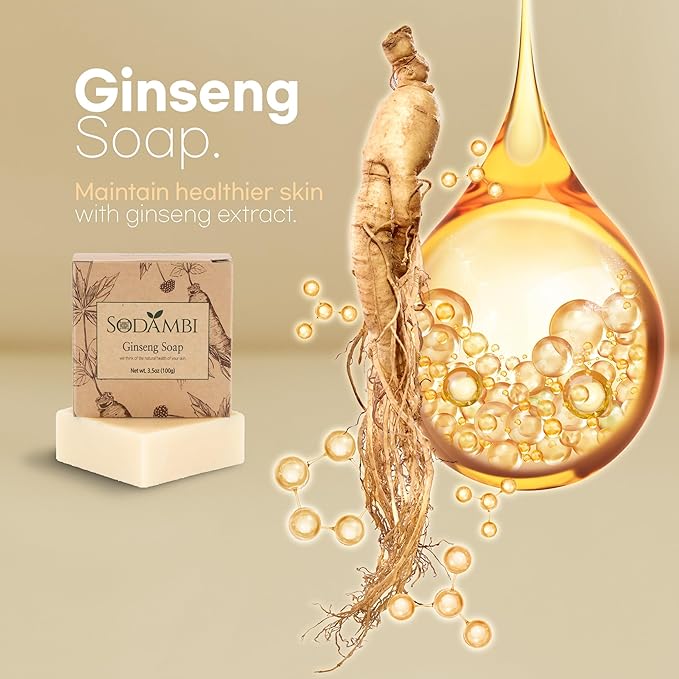 Ginseng Soap Bar – Handmade with Ginseng, Shea Butter & Avocado Oil – Hydrating & Soothing Cleanser for Face & Body – 3.5 oz