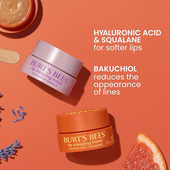 Burt’s Bees Back To School Dorm Essentials, Lavender Vanilla Lip Sleeping Mask, With Hyaluronic Acid and Squalane Moisturizer To Instantly Hydrate Lips, Overnight Mask and Treatment, 0.45 oz.