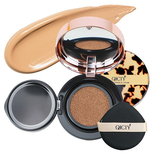 QueenDiary Moisture Cushion CC Cream Foundation for Mature Skin - Flawless Concealer BB Cream, Long-Lasting Waterproof Air Cushion CC,Lightweight, Buildable Coverage, Semi-Matte (Nude)