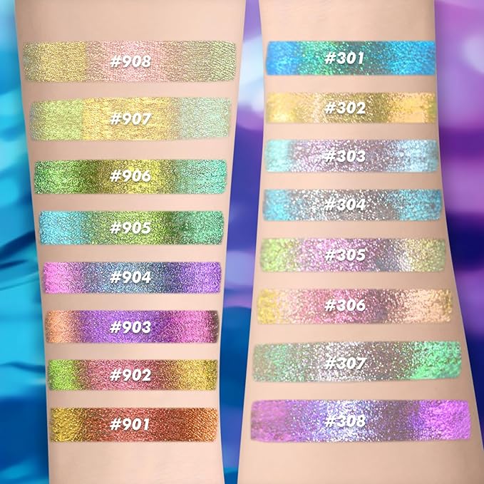 CHARMACY Chameleon Liquid Eyeliner, Liquid Glitter Eyeliner, Highly Pigmented, Metallic MultiColor Shifting waterproof Eyeliner, Ultra-Fine Tip, Longwearing, Smudge-proof (#307)