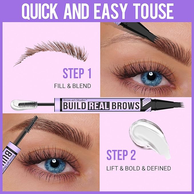 iMethod Eyebrow Pen and Eyebrow Gel - Eyebrow Pencils for Women with 4-Fork-Tip & Brow Gel Clear, Magical 2-in-1 Dual-Ended Brow Pen for Fuller-Looking Defined Brows, Stay All Day, Black Brown