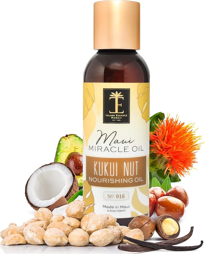 Island Essence Organic Kukui Nut Nourishing Oil – Hawaiian Blend with Kukui Nut Oil for Body & Hair – Made in Maui – 4.5 oz Bottle for Body Massage - Massage oils