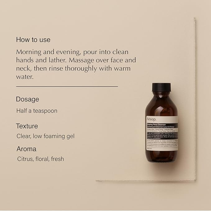 Aesop Amazing Face Cleanser | Non-Drying Daily Cleanser to Remove Grime and Oils | Cleanse and Refresh The Skin Without Disturbing Its Natural Balance | Travel Size | 3.3 oz / 100 mL