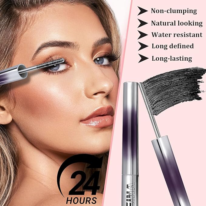 2PCS Iron Wand Mascara, 2025 New Black Washable Metal WandMascara, 3D Curling Iron Wand Fiber Lash Mascara Extension Super Volume Eyelash Non-Clumping Smudge-Proof Long Lasting (Black)