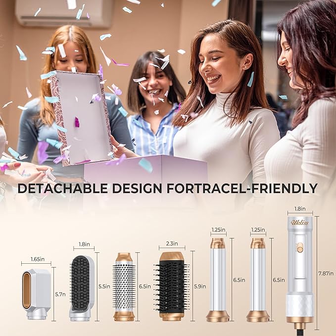 Ukliss Hair Dryer Brush 6 in 1 & Blow Dryer Brush | Controlled Airflow for Effortless Auto-Wrap Curls & Frizz-Free Shine, Salon Styling at Home for All Hair Types with ALCI Plug