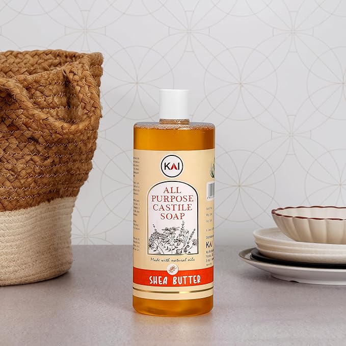 Shea Butter Liquid Castile Soap; Concentrated and All-Purpose; Use for All Natural Body Wash, Face Cleanser, Hair Shampoo, Hands, Dishes, Laundry, Floors, and Pets; 32 Ounce (1 Pack)