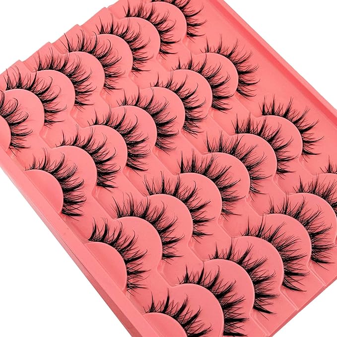 Manga Lashes Yasnai Wispy Natural Look Lashes Anime False Eyelashes Cat Eye Volume Lashes Fake Lashes 13mm Spiky Korean Japanese Asian Cosplay 3D Eye Lashes 7 Pairs Pack