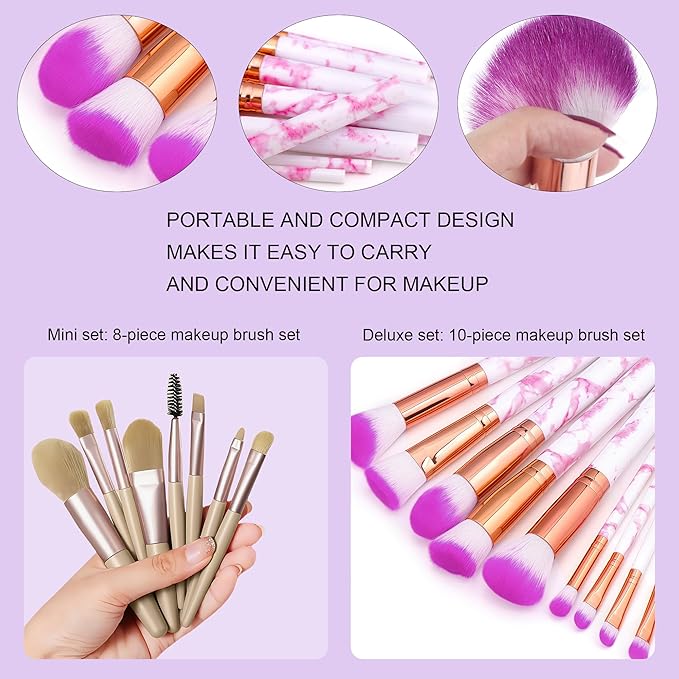Purple Makeup Brush Set for Girls, Include 18 Pcs Makeup Brush & 12 Pcs Blending Sponge & Mirror Case, Nice for Learning Makeup