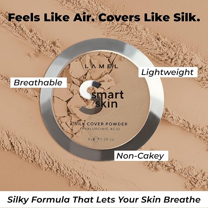 Lamel Smart Skin Silk Compact Powder - Long Lasting Pressed Finishing Powder - Oil Control Makeup, Suitable for Dry Skin, Lightweight Formula - 405 Tan Beige 0.28 oz