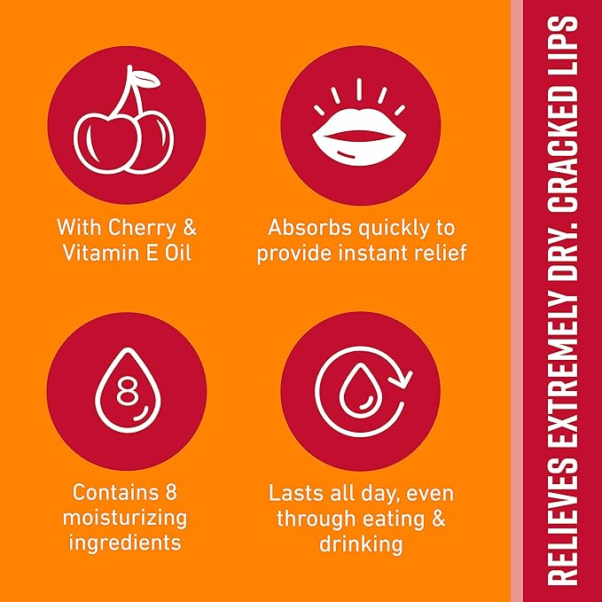 O'Keeffe's Lip Repair Lip Balm with Cherry & Vitamin E Oil - Stick (Twin Pack) - Moisturizer for Extremely Cracked, Dry Lips