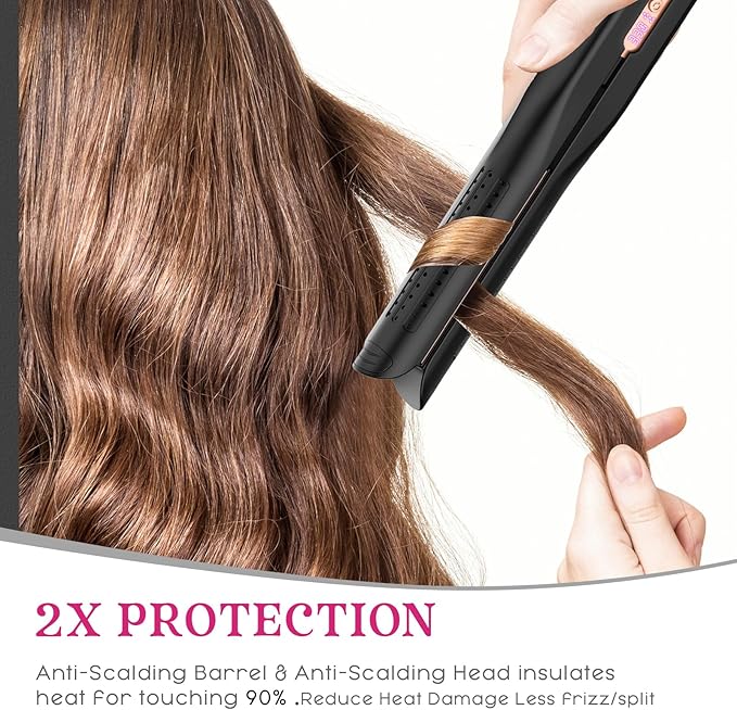 SKIMI Airflow Styler, Titanium Flat Iron Hair Straightener, Professional Curling Iron with Cooling Air Vents to Lock in Style, 5 Temps & Dual Voltage, Auto Off (Black & Rose Champagne).