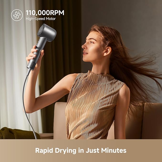Dreame Glory Mix High-Speed Hair Dryer, Dual Voltage, 3 Magnetic Nozzles, Perfume Infusion, Customized Fragrant Drying, NTC Control, 300M Negative lons, 110,000RPM Motor, 336g Lightweight, Black