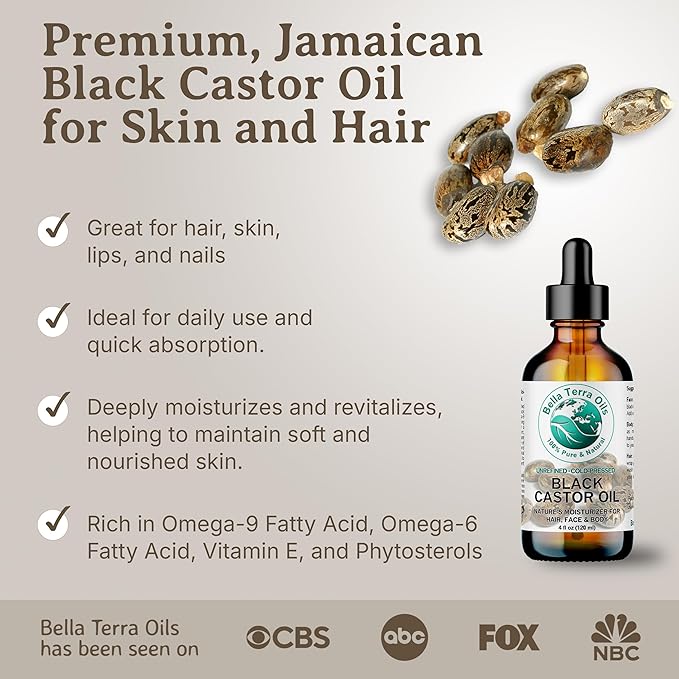 Bella Terra Oils - Black Castor Oil 8 oz - Dive into the Essence of Cold-Pressed Nourishment, Abundant in Essential Vitamins