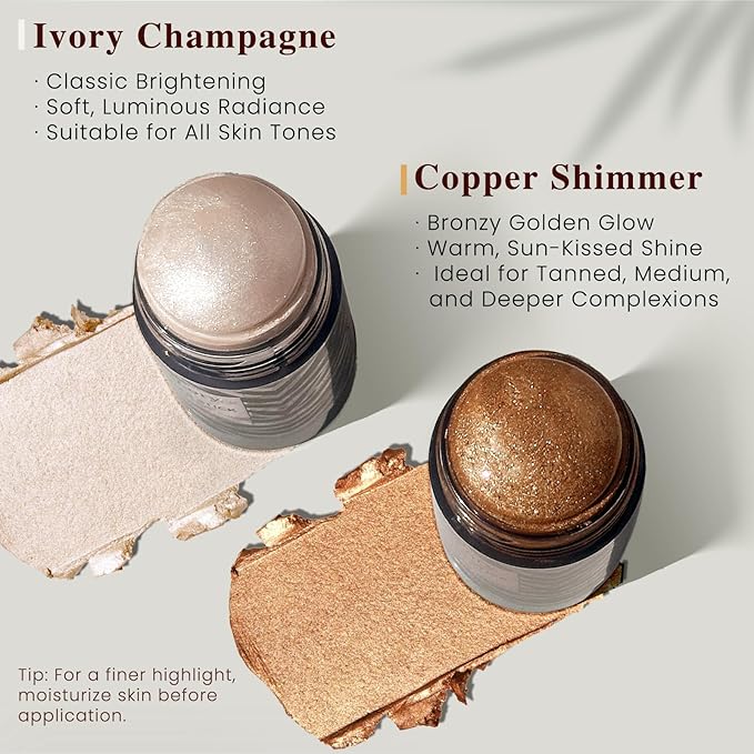 Highlighter Stick, Multi-Use Shimmer Makeup, Creamy Highlighter Makeup Stick with Hydrating Coconut Oil, Easy Blend for a Translucent Radiant Glow, For Face & Body | 1.2oz | Ivory Champagne