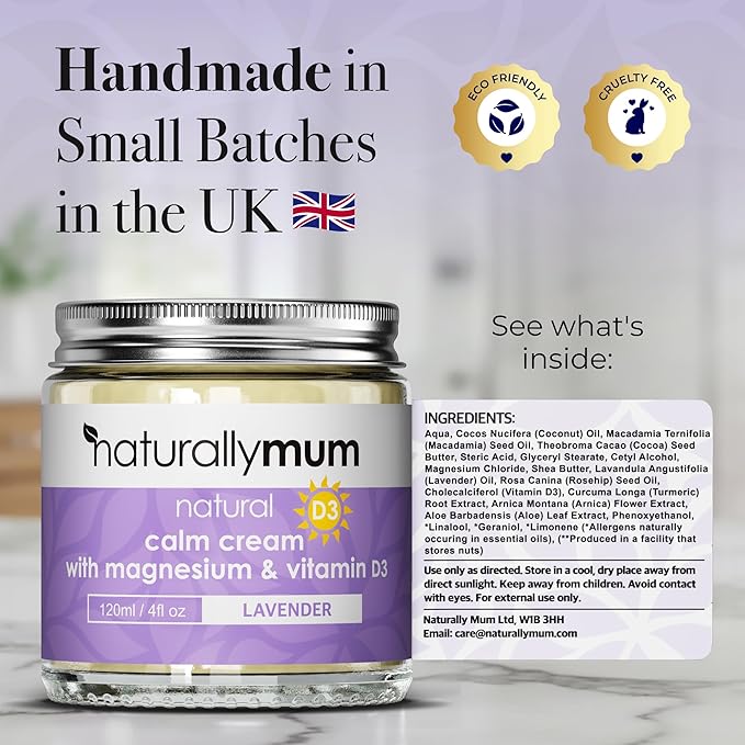 NaturallyMum - Magnesium Cream with Vitamin D3 [4 Fl Oz] - Magnesium and VIT D Lotion - Turmeric & Arnica Calm Cream - Magnesium and VIT D3 - Lavender