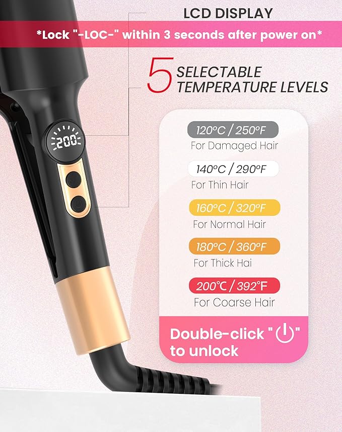 Ukliss Crimper Hair Tool Mini 0.4 Inch Travel Waver Hair Tool for Women Small Double Barrel Waver S Curling Iron Dual Voltage (110-240V) with European Plug Adapter, 5 Temps, Anti-scalding (Black Gold)