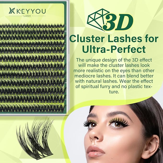 KEYYOU Lash Clusters 3D Effect Eyelash Clusters 144pcs D Curl Wispy Lashes Cluster Lashes 8-18MIX Natural Soft DIY Lash Extension at Home(PuffSilk V3D01-D-8-18MIX)