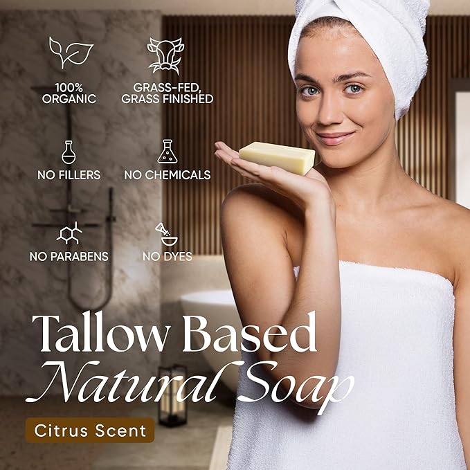 Eat My Face Beef Tallow Soap Bar Grass Fed | Organic Natural Body Wash Soap Bar for Women & Men | Moisturizing Tallow Cleanser for All Skin Types | Nourishing with Citrus Bliss Scent