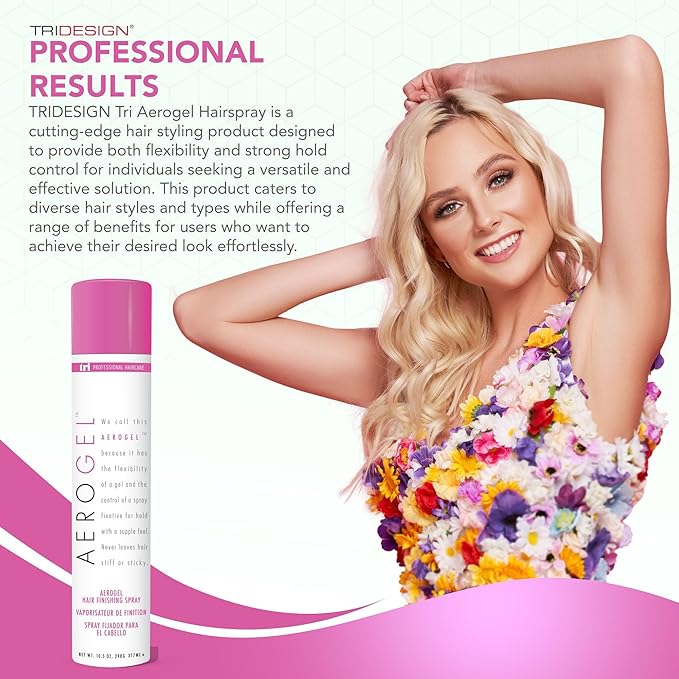 TRIDESIGN Aerogel Hairspray - Strong Hold Hair Finishing Spray for Volumizing & Control, Flexible Styling for All Hair Types, Non-Sticky and Scented - For Women and Men - Pack of 4 (10.5 Oz)