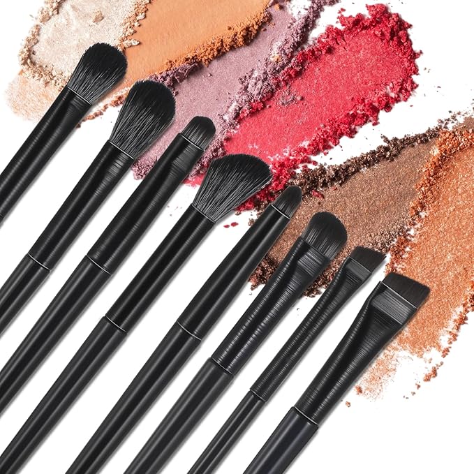 8 Pcs Eye Brushes for Makeup Set Professional Eye Shadow Brushes Sets Including Eyes Smudging Defining Blending Eyeshadow Brush And Eyeliner for Women Portable Travel Home Use Gifts Black