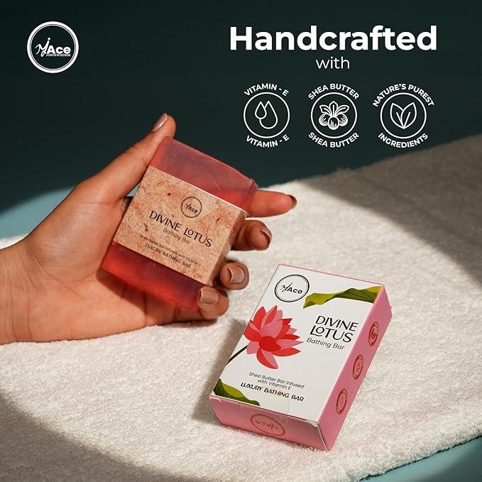 MY ACE Divine Lotus Bathing Bar – Handmade with Lotus Extract & Coconut Oil, SLES & Paraben Free, Enriched with Shea Butter & Vitamin E – Gentle & Moisturizing