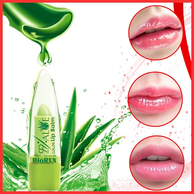 BioRLX 99% Purity Aloe Vera Lip Balm - Natural Moisturizing Unisex Lip Care for Hydrated and Radiant Lips (Aloe Vera - Color Tinted, 0.12 Ounce (Pack of 3))