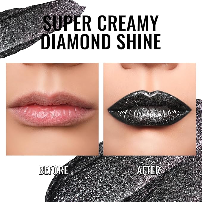 Oulac Moisture Black Lipstick - High Shine Shimmery Finish, Super Creamy Texture, Medium to High Coverage - Gluten Free, D07 Monodrama