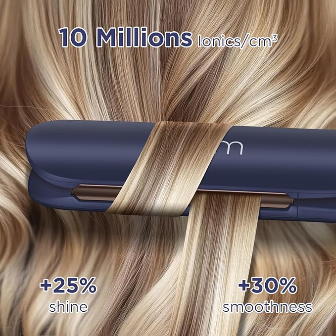 Prizm 1.25 inch (32mm) Flat Iron, Hair Straightener and Curler 2 in 1, Fast Heating Ceramic & Adjust Temp 330°F to 450°F, Dual Voltage Hair Iron for Travel, Gift, Auto Shut-Off, Prussian Blue
