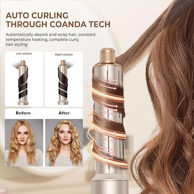 8 in 1 Hair Dryer Brush & Multi Hot Air Styler–Foldable 110,000 RPM Blow Dryer Brush Tool Set with Diffuser Auto-Wrap Curler for Fast Drying Curling Straightening Hair Daily Styling (1.25'')